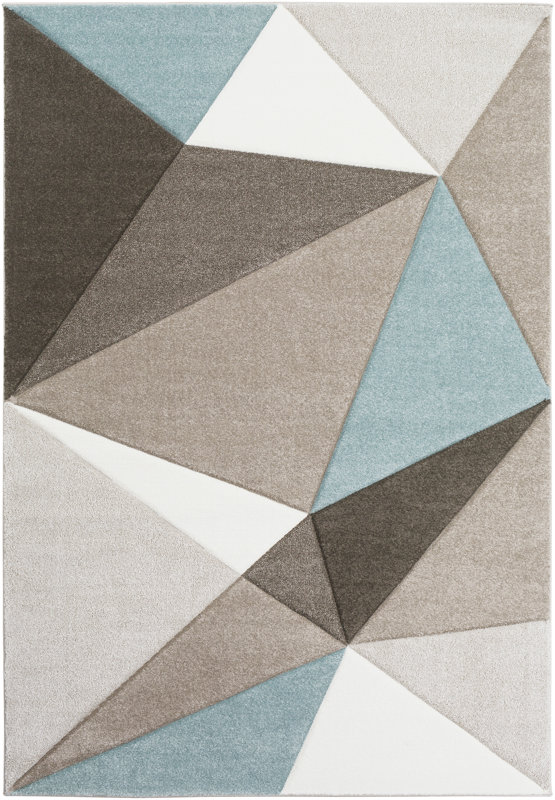Wrought Studio Mott Street Modern Geometric Carved Teal/Gray Area Rug